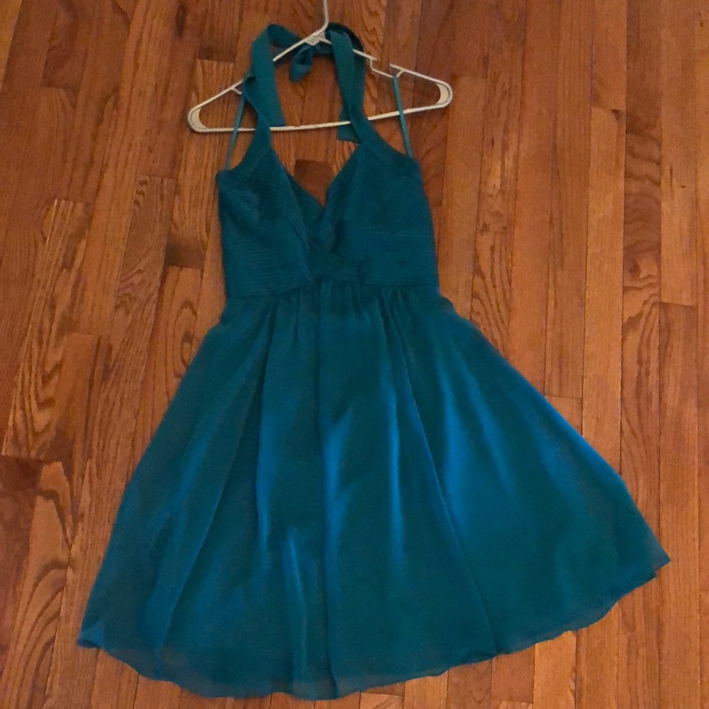 Teal halter top chiffon dress